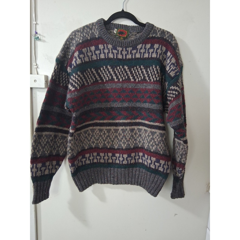 Boston Traders Mens Vintage 100% Pure Wool Fair Isle Crewneck Sweater  Multi M